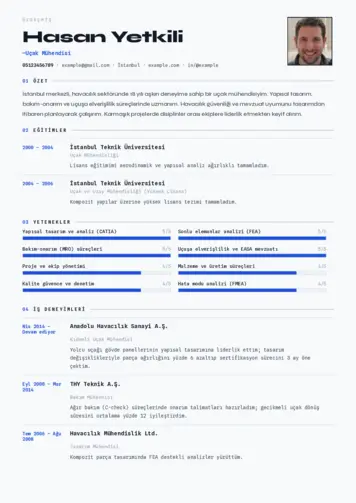 Havacılık Ve Uzay Uçak Mühendisi Cv Örnekleri cv indir
